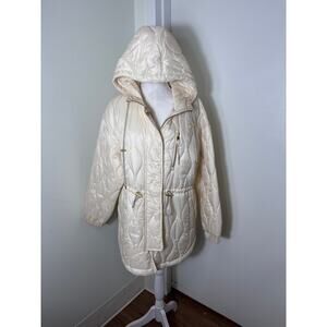 Varley Ivory  Quilted Long Sleeve Hooded Zip Up Jacket Sz M